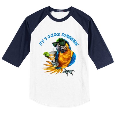 It Is 5 Oclock Somewhere Drinking Parrot Baseball Sleeve Shirt