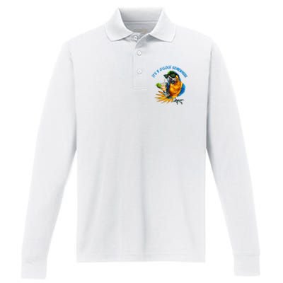 It Is 5 Oclock Somewhere Drinking Parrot Performance Long Sleeve Polo