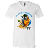 It Is 5 Oclock Somewhere Drinking Parrot V-Neck T-Shirt