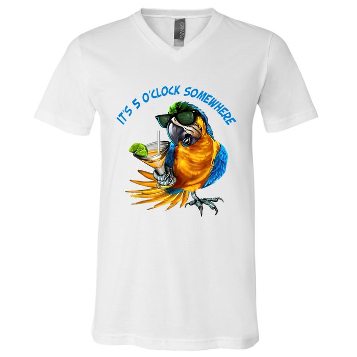 It Is 5 Oclock Somewhere Drinking Parrot V-Neck T-Shirt