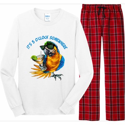 It Is 5 Oclock Somewhere Drinking Parrot Long Sleeve Pajama Set