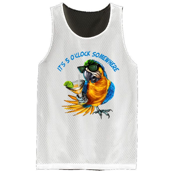 It Is 5 Oclock Somewhere Drinking Parrot Mesh Reversible Basketball Jersey Tank