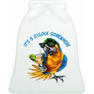 It Is 5 Oclock Somewhere Drinking Parrot Ceramic Bell Ornament