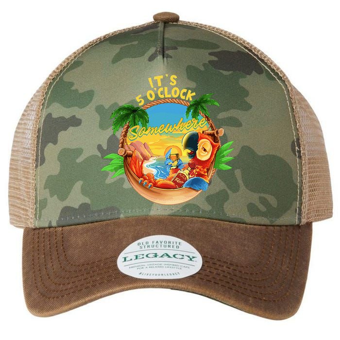 It Is 5 O'clock Somewhere Parrot Drinking Summer Vacation Legacy Tie Dye Trucker Hat