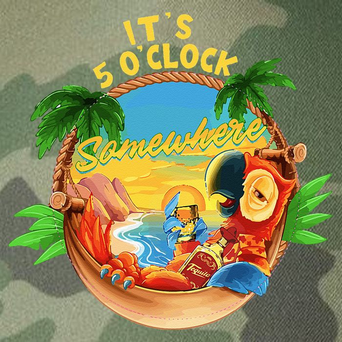 It Is 5 O'clock Somewhere Parrot Drinking Summer Vacation Legacy Tie Dye Trucker Hat