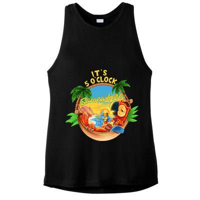It Is 5 O'clock Somewhere Parrot Drinking Summer Vacation Ladies PosiCharge Tri-Blend Wicking Tank