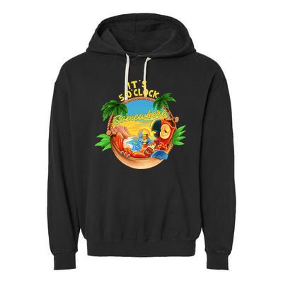 It Is 5 O'clock Somewhere Parrot Drinking Summer Vacation Garment-Dyed Fleece Hoodie