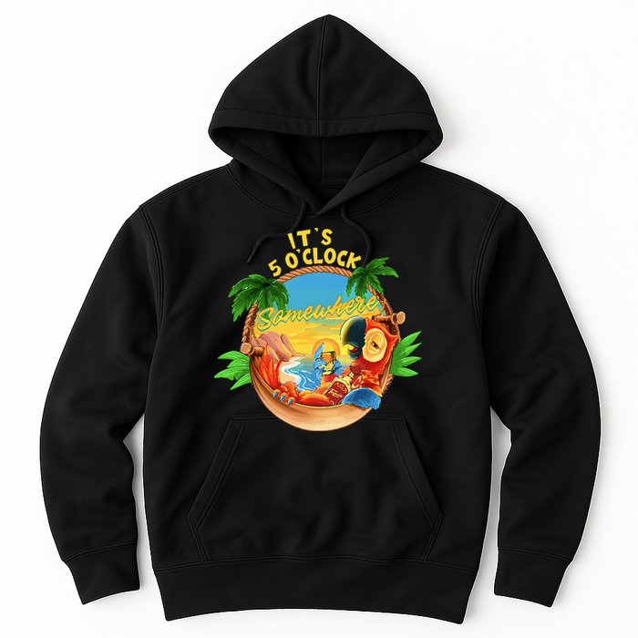 It Is 5 O'clock Somewhere Parrot Drinking Summer Vacation Hoodie