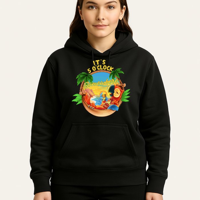 It Is 5 O'clock Somewhere Parrot Drinking Summer Vacation Hoodie