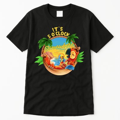 It Is 5 O'clock Somewhere Parrot Drinking Summer Vacation Tall T-Shirt