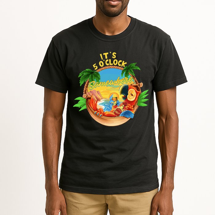 It Is 5 O'clock Somewhere Parrot Drinking Summer Vacation Tall T-Shirt