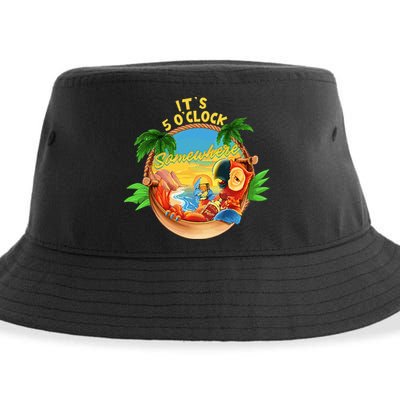 It Is 5 O'clock Somewhere Parrot Drinking Summer Vacation Sustainable Bucket Hat