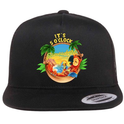 It Is 5 O'clock Somewhere Parrot Drinking Summer Vacation Flatbill Hat
