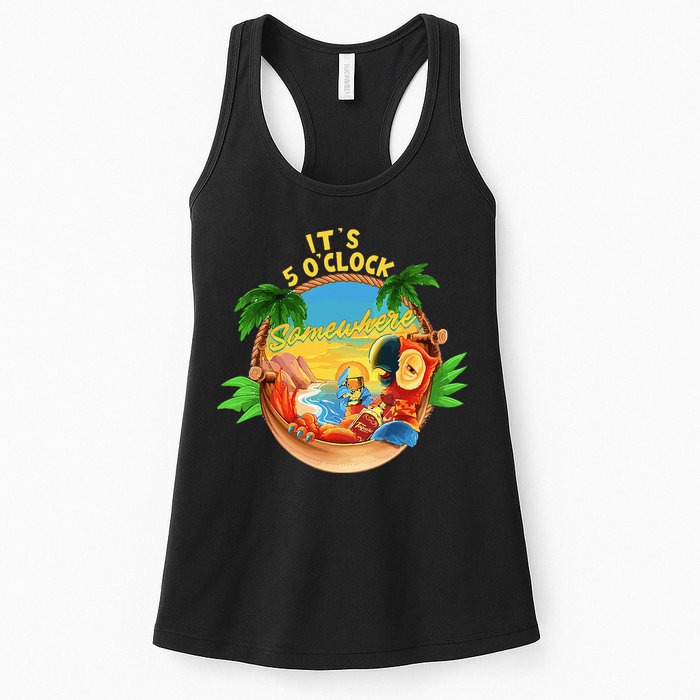 It Is 5 O'clock Somewhere Parrot Drinking Summer Vacation Womens Tank Top