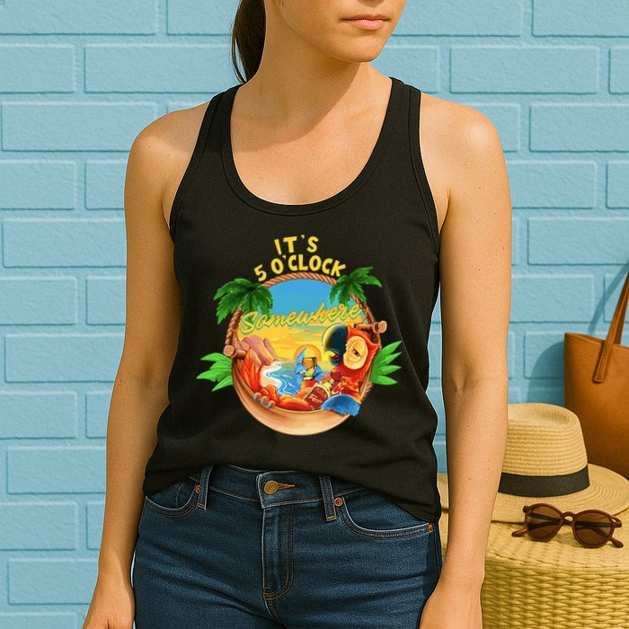 It Is 5 O'clock Somewhere Parrot Drinking Summer Vacation Womens Tank Top