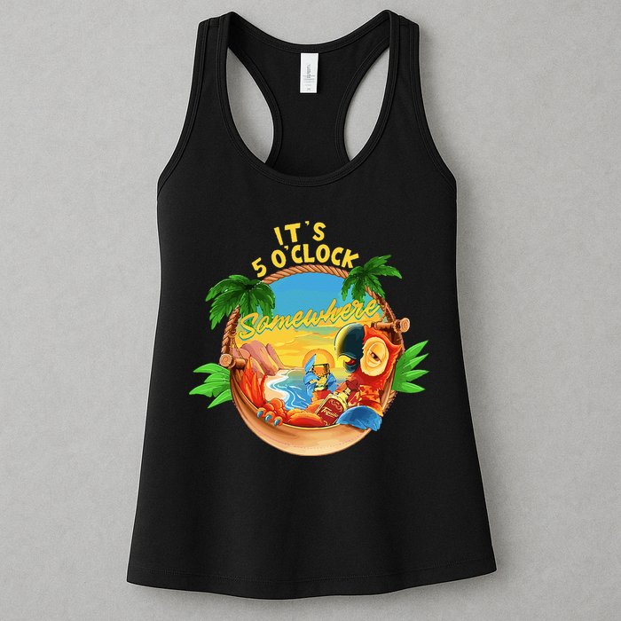 It Is 5 O'clock Somewhere Parrot Drinking Summer Vacation Womens Tank Top