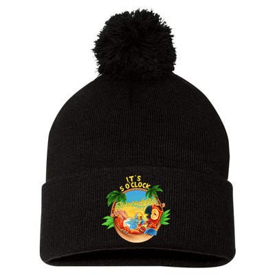 It Is 5 O'clock Somewhere Parrot Drinking Summer Vacation Pom Pom 12in Knit Beanie