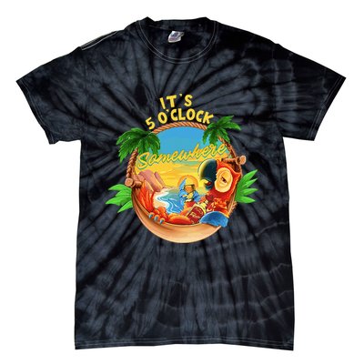 It Is 5 O'clock Somewhere Parrot Drinking Summer Vacation Tie-Dye T-Shirt