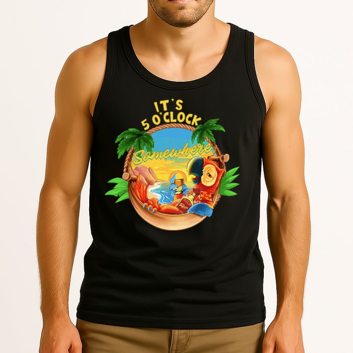 It Is 5 O'clock Somewhere Parrot Drinking Summer Vacation Tank Top