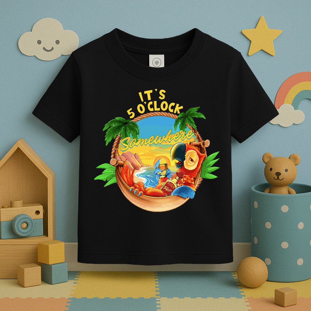 It Is 5 O'clock Somewhere Parrot Drinking Summer Vacation Toddler T-Shirt