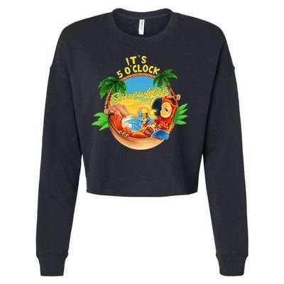 It Is 5 O'clock Somewhere Parrot Drinking Summer Vacation Cropped Pullover Crew