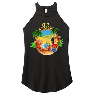 It Is 5 O'clock Somewhere Parrot Drinking Summer Vacation Women's Perfect Tri Rocker Tank