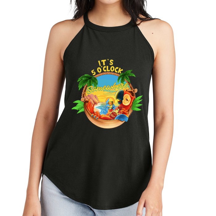 It Is 5 O'clock Somewhere Parrot Drinking Summer Vacation Women's Perfect Tri Rocker Tank