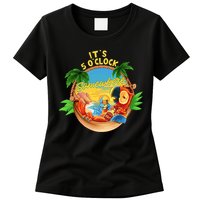 It Is 5 O'clock Somewhere Parrot Drinking Summer Vacation Womens T-Shirt