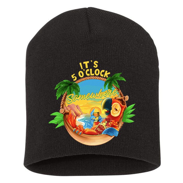 It Is 5 O'clock Somewhere Parrot Drinking Summer Vacation Short Acrylic Beanie