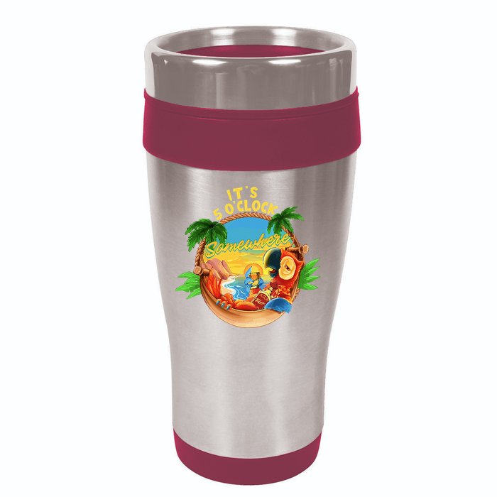 It Is 5 O'clock Somewhere Parrot Drinking Summer Vacation 16oz Travel Tumbler
