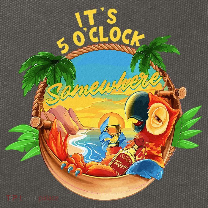 It Is 5 O'clock Somewhere Parrot Drinking Summer Vacation Cotton Canvas Backpack
