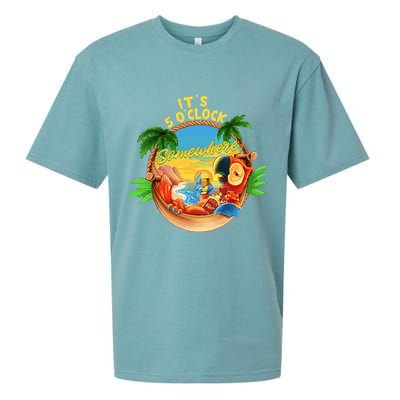 It Is 5 O'clock Somewhere Parrot Drinking Summer Vacation Sueded Cloud Jersey T-Shirt