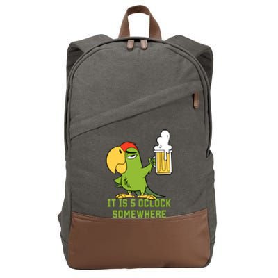 It Is 5 Oclock Somewhere Parrot Drinking Cotton Canvas Backpack