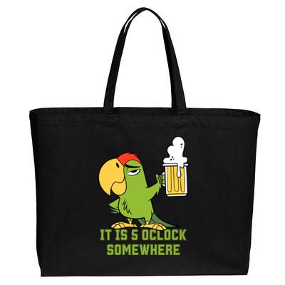 It Is 5 Oclock Somewhere Parrot Drinking Cotton Canvas Jumbo Tote