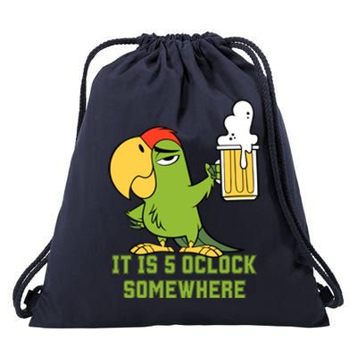 It Is 5 Oclock Somewhere Parrot Drinking Drawstring Bag