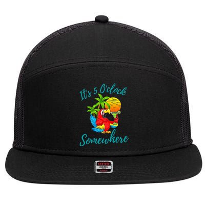 It Is 5 O'clock Somewhere Drinking Parrot 7 Panel Mesh Trucker Snapback Hat