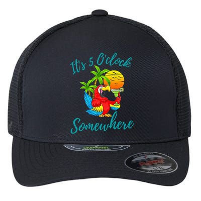 It Is 5 O'clock Somewhere Drinking Parrot Flexfit Unipanel Trucker Cap