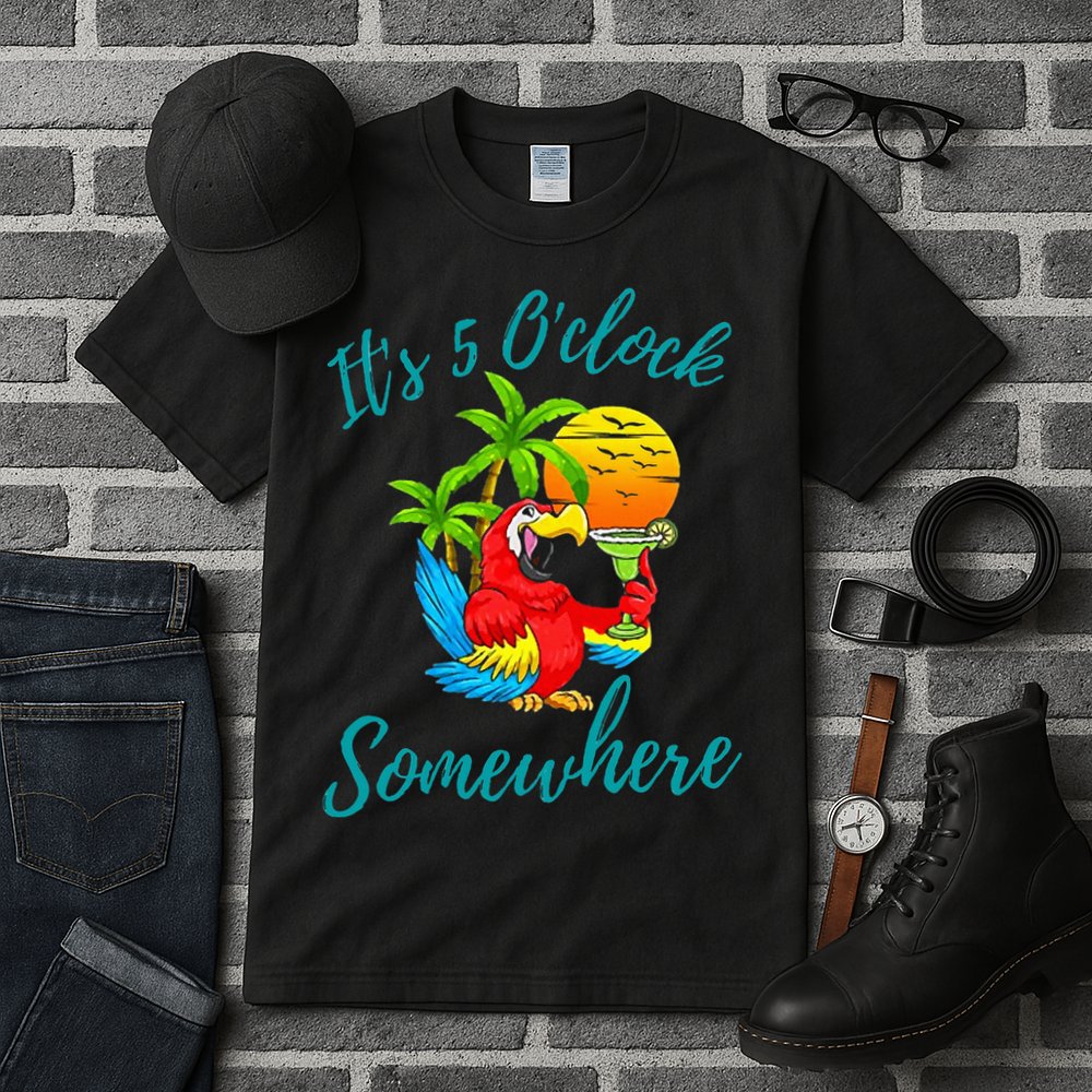 It Is 5 O'clock Somewhere Drinking Parrot Tall T-Shirt