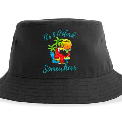 It Is 5 O'clock Somewhere Drinking Parrot Sustainable Bucket Hat