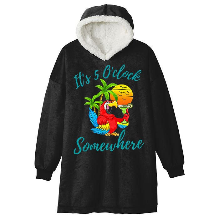 It Is 5 O'clock Somewhere Drinking Parrot Hooded Wearable Blanket