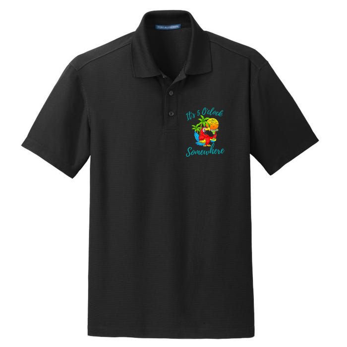 It Is 5 O'clock Somewhere Drinking Parrot Dry Zone Grid Polo