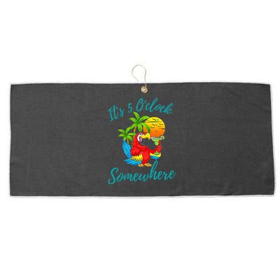 It Is 5 O'clock Somewhere Drinking Parrot Large Microfiber Waffle Golf Towel