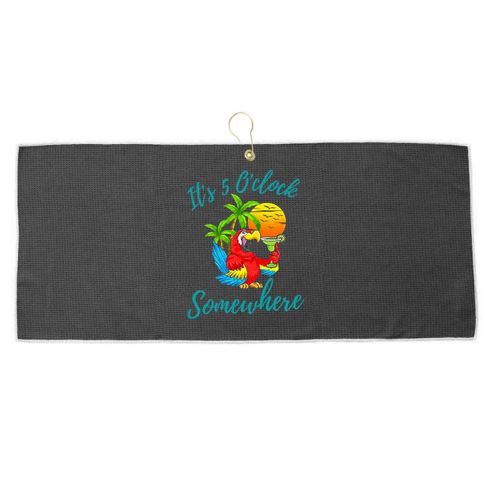 It Is 5 O'clock Somewhere Drinking Parrot Large Microfiber Waffle Golf Towel