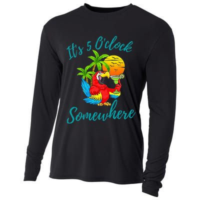 It Is 5 O'clock Somewhere Drinking Parrot Cooling Performance Long Sleeve Crew