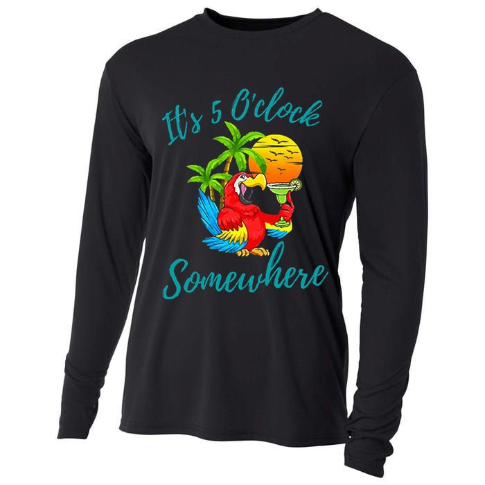 It Is 5 O'clock Somewhere Drinking Parrot Cooling Performance Long Sleeve Crew