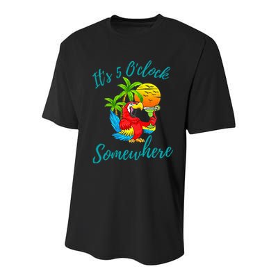 It Is 5 O'clock Somewhere Drinking Parrot Youth Performance Sprint T-Shirt