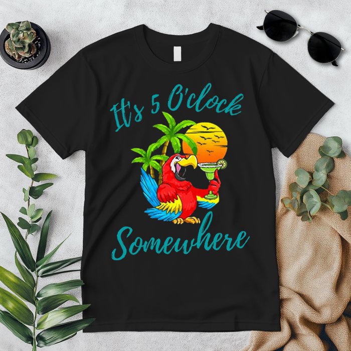 It Is 5 O'clock Somewhere Drinking Parrot Premium T-Shirt