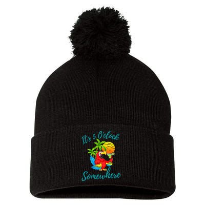 It Is 5 O'clock Somewhere Drinking Parrot Pom Pom 12in Knit Beanie