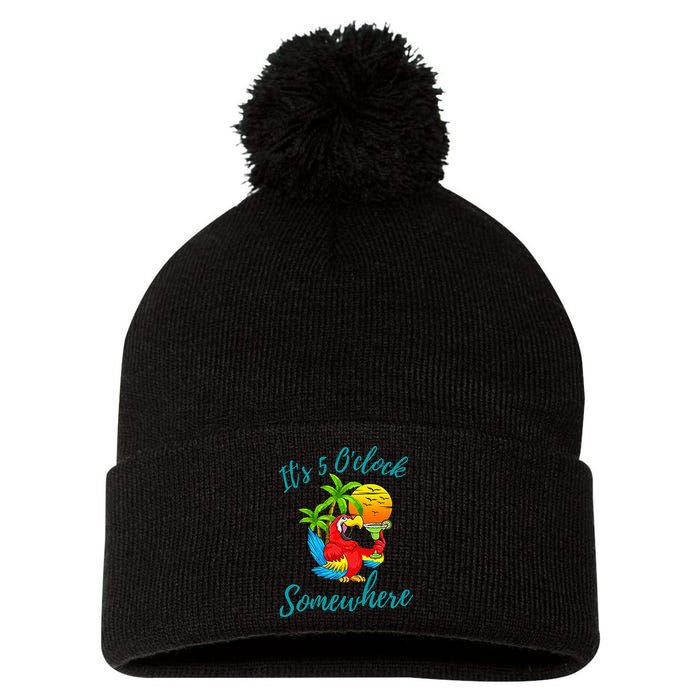 It Is 5 O'clock Somewhere Drinking Parrot Pom Pom 12in Knit Beanie