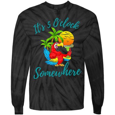 It Is 5 O'clock Somewhere Drinking Parrot Tie-Dye Long Sleeve Shirt